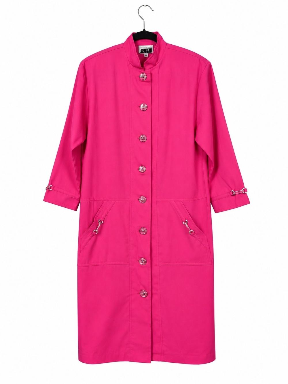 Vintage 80s Hot Pink Mandarin Collar Lucite Art to Wear Longline Jacket Size 10